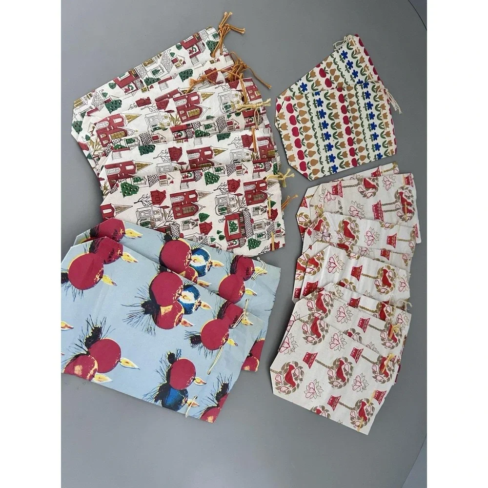 Vintage Christmas CHADWICK MILLER Small Drawstring Paper Gift Treat BAGS